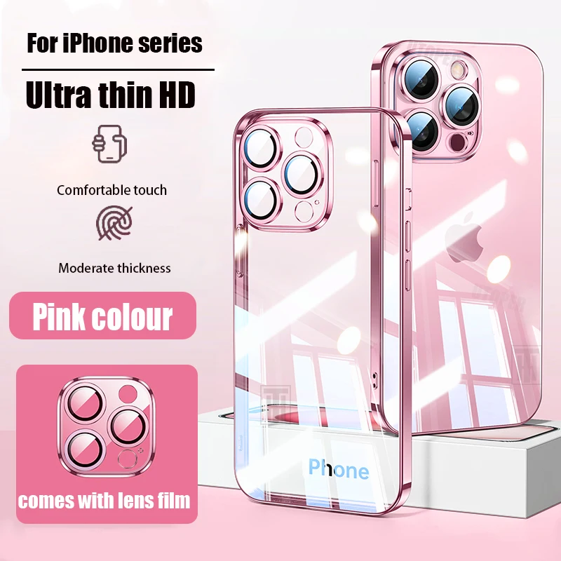 Official 16 Series Blue Plating Case for iPhone 16 15 14 13 12 11 Pro Max Plus Ultrathin Antiskid Clear Lens Film Protect Cover