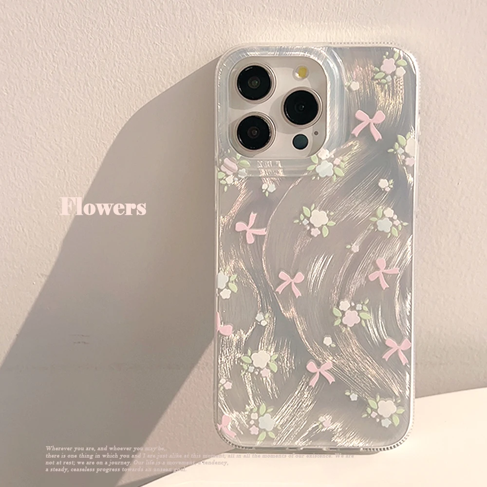 Luxury Laser Silver Bow knot Case for iPhone 17 Air 16 15 14 13 12 11 Pro Max Plus 16E 7 8 SE2 X XS XR Shockproof Bumper Fundas