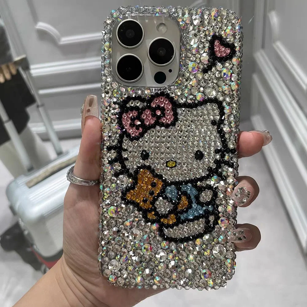 S2ea25dab421e470f820d5d03b211ed6cC.webp Cute Kitty Cat Rhinestone Bling Crystal Phone Case Chain For iPhone 16 12 13 14 15Pro Max X Xs XR 7 8 Plus SE 2 3 10 Transparent Bu