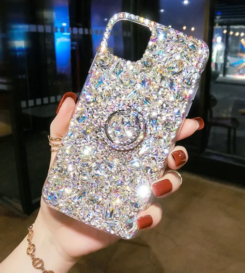 S2ea9f57d4c3c4e388770332bd03515a66.webp Luxury 3D Rhinestone Diamond Case For iPhone 14 15 13 12 11 Pro Max 12mini 16 Plus 17 Air XR XSMax Colored Bump Stand Back Cover