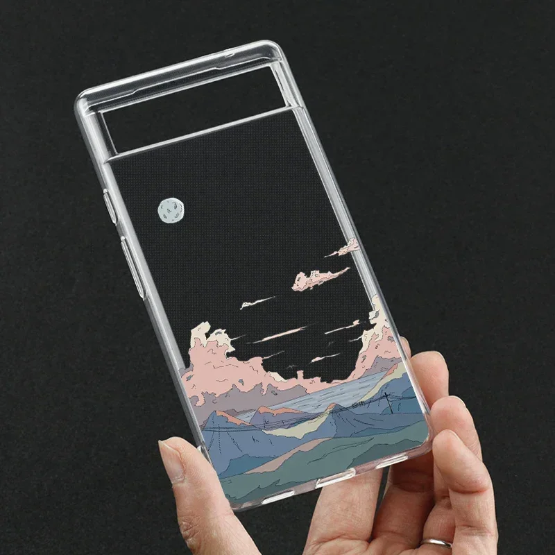 Case for Google Pixel 7a 7Pro 7 6a 6 6Pro 8A 8Pro 5G Transparent Clear Japan Anime Landscape Scenery Phone Cover Fundas Shells