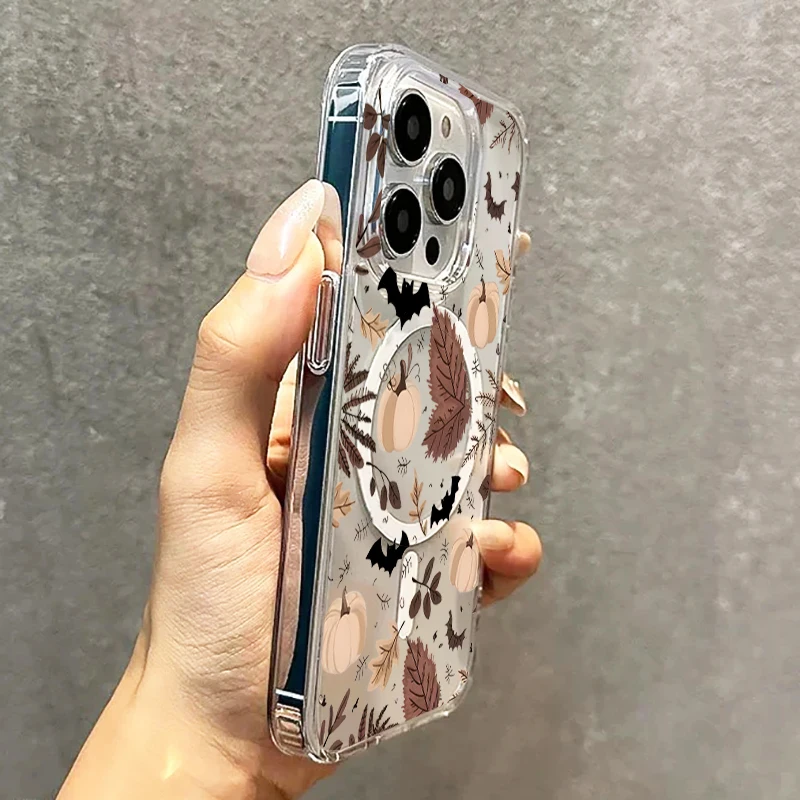 Halloween Fall Bat Case For iPhone 15 14 13 12 11 16 17 Pro Max 15 7 8 Plus XR 16E Cover Magnetic Cases For iPhone 17 Air 17Pro