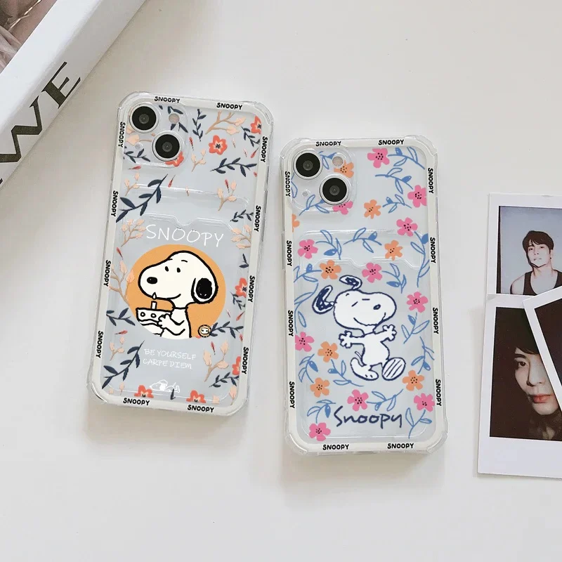 Funny Snoo Card Bag Phone Case For IPhone 16 15 14 13 12 17 Pro Max Mini Plus 16E 17 AIR Wallet Soft Clear Cute Cartoon Cover