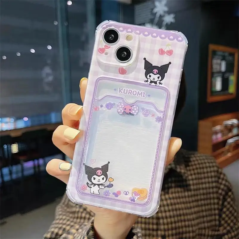 Cute Cartoon Kuro Melo Card Holder Slot Bag Soft Silicone Phone Case For IPhone 16 15 14 13 12 Mini 17 Pro Max Plus 16e 17 Air Soft Cover