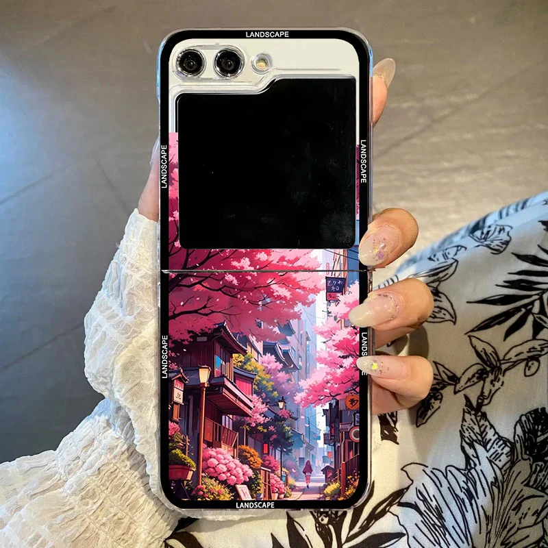 S2f7ffdb4d4e1431980cd7a5ca0111d9eM.webp Japan Anime Landscape Phone Case For Samsung Galaxy Z Flip 7 6 5 3 4 Sakura Hard PC Shockproof Full Protective Cover For Zflip4