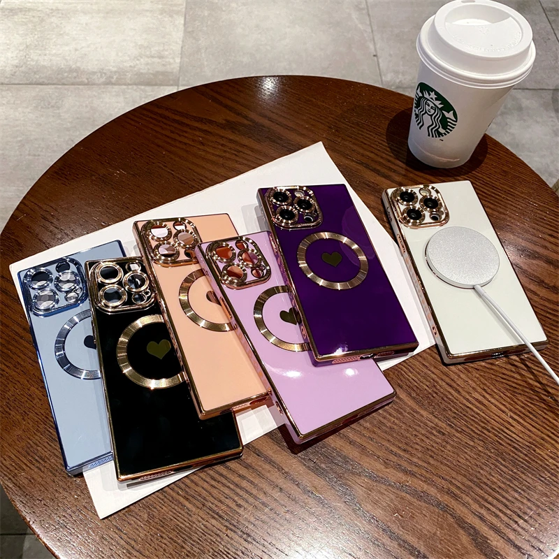 Electroplated Magsafe Love Heart Case For iPhone 17 Air 16 Pro Max 15 14 13 12 11 Plus Magnetic Wireless Charge Shockproof Cover
