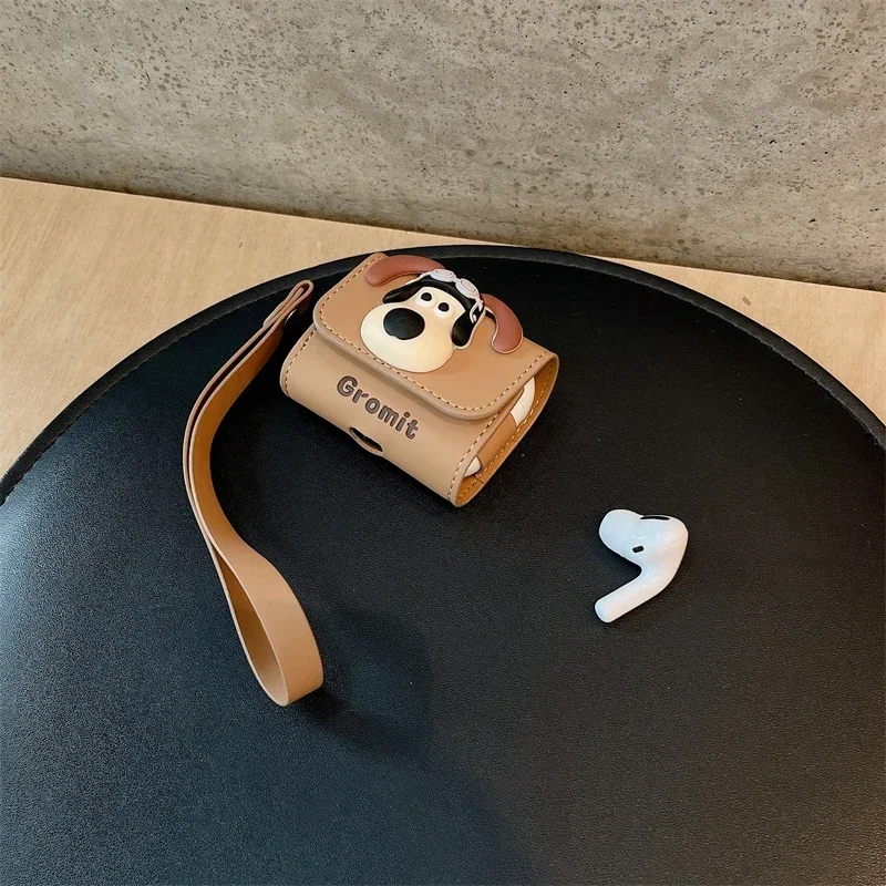 Anime3D Pilot Dog Cartoon Soft Leather Earphone Case For Airpods 3 Pro With Hand Strap Protective Cover For Airpods 1 2