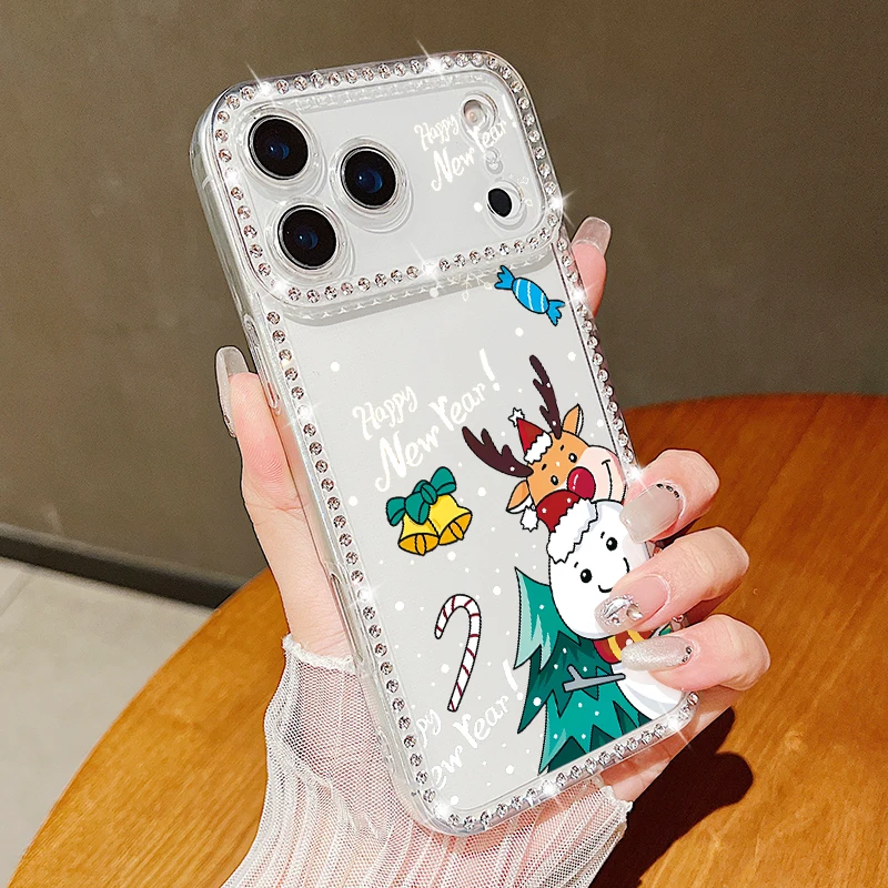 S3165fc7f0fdb4593ac348e62ce3ea2a50.webp For iPhone 17 Pro Max Case Christmas Elk Santa Claus Diamond Cover For iPhone 13 14 15 12 11 16e 17 Air Funda iPhone 16 Pro Max