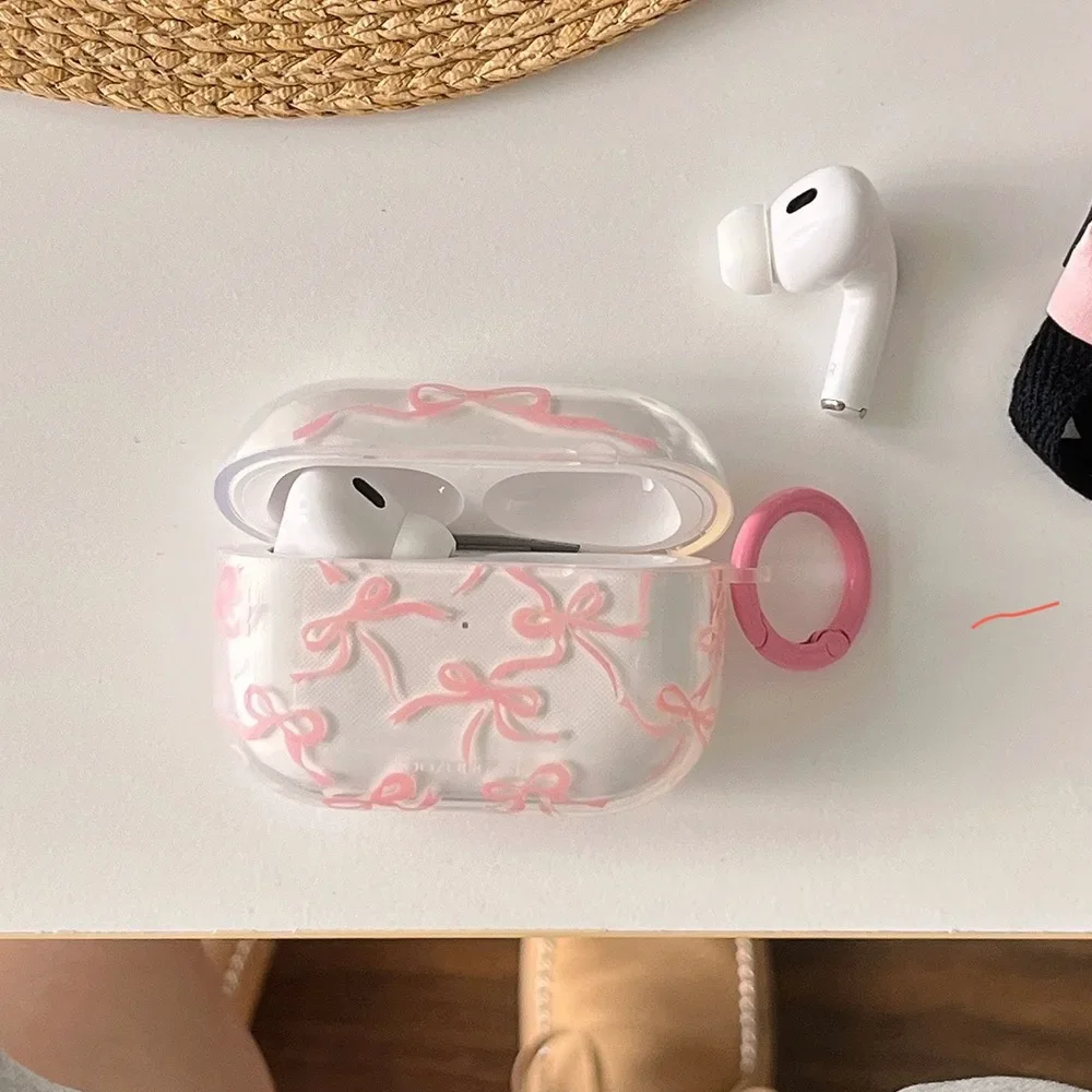 S31d1a1e81a3c44df917dabb2ce9845b0B.webp Pink Bow Knot Headset Case For AirPods 1/2 With Keychain For AirPods Pro2 4nd Charging Box Fundas For AirPods 3 Clear Shockproof