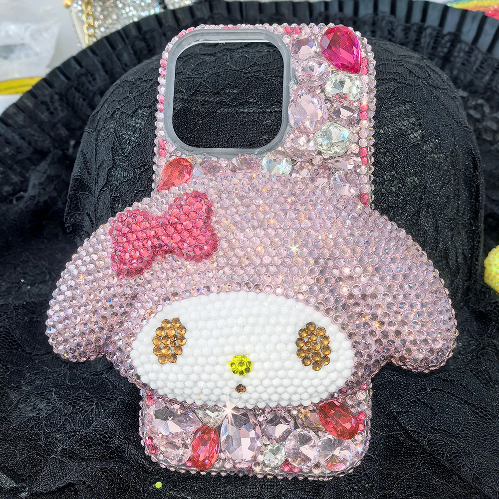 Cute Kitty Cat Rhinestone Bling Crystal Phone Case Chain For iPhone 16 12 13 14 15Pro Max X Xs XR 7 8 Plus SE 2 3 10 Transparent Bu