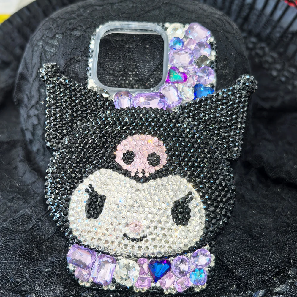 Cute Kitty Cat Rhinestone Bling Crystal Phone Case Chain For iPhone 16 12 13 14 15Pro Max X Xs XR 7 8 Plus SE 2 3 10 Transparent Bu