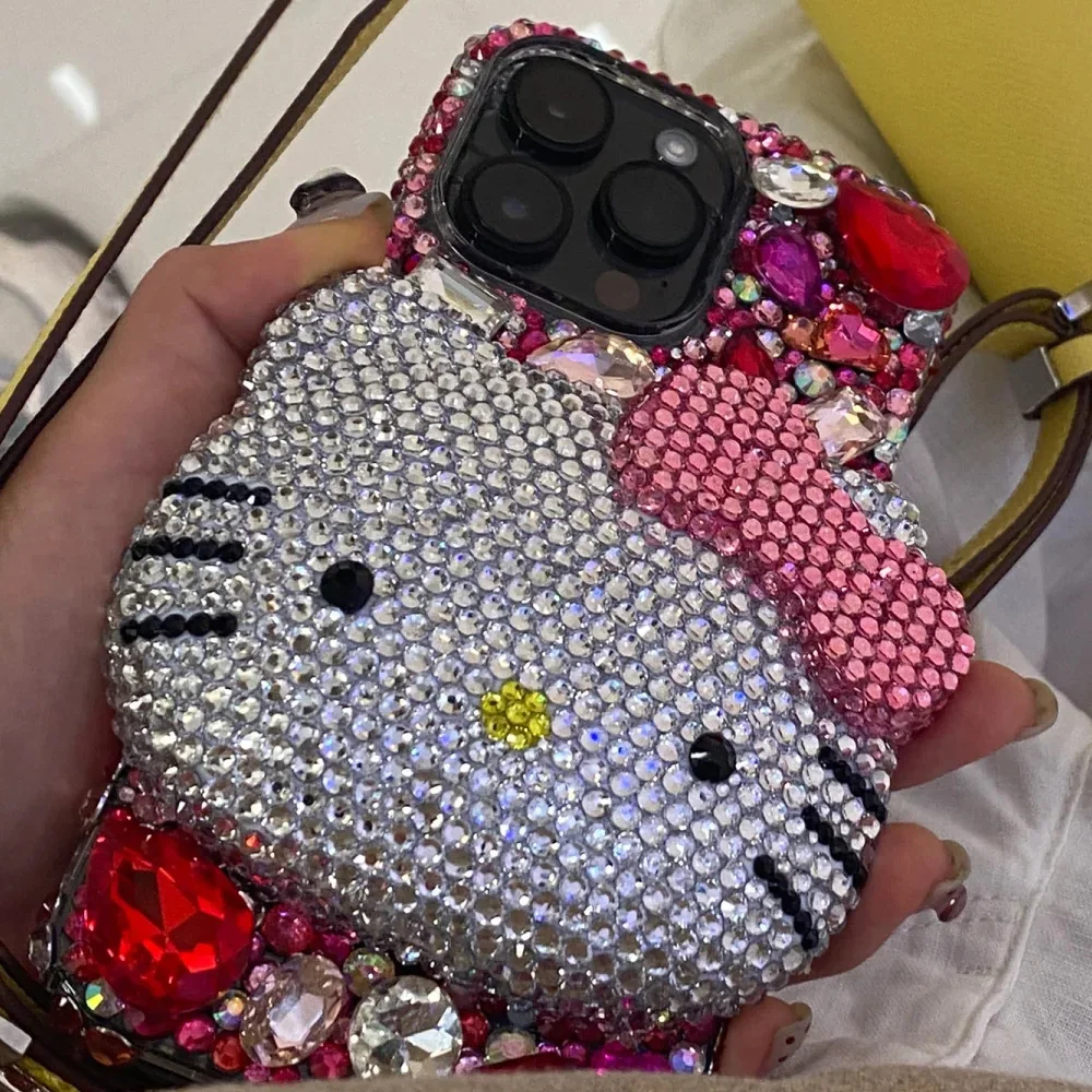 S3332ef9124514727bdf1f49680e5ab85e.webp Cute Kitty Cat Rhinestone Bling Crystal Phone Case Chain For iPhone 16 12 13 14 15Pro Max X Xs XR 7 8 Plus SE 2 3 10 Transparent Bu