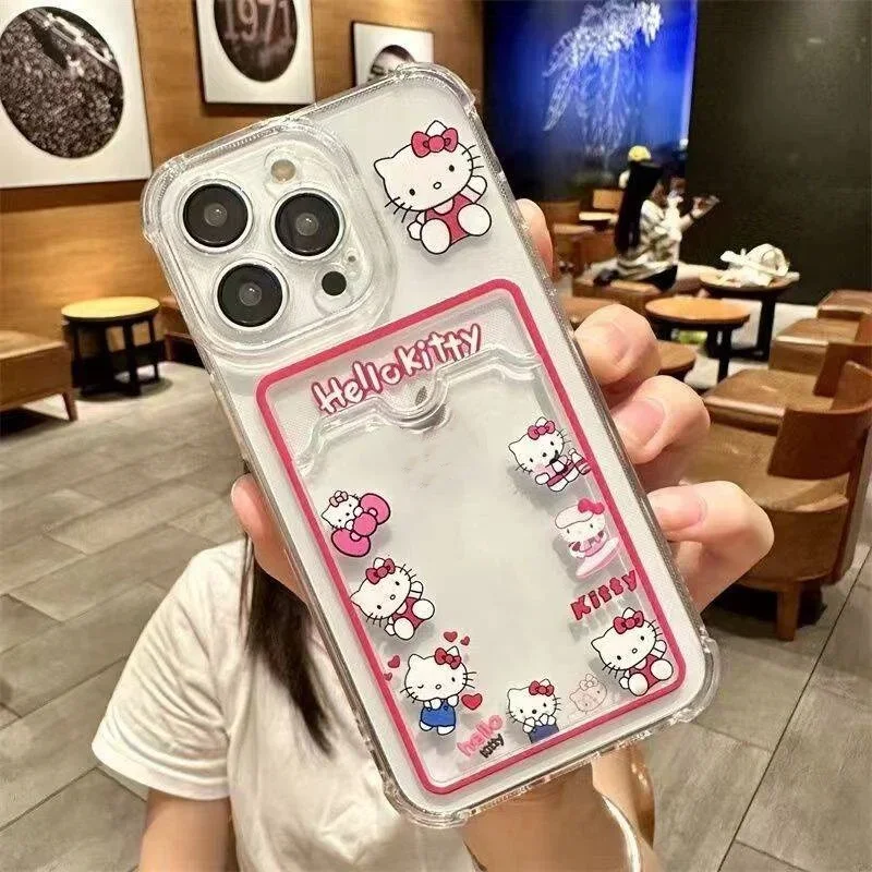 Cartoon Kitty Cute Cat Case For iPhone 17 Pro Max 17 Air 16 12 11 15 14 13 Pro Max 16 Plus XS Max 13 Mini Card Holder Slot Bag