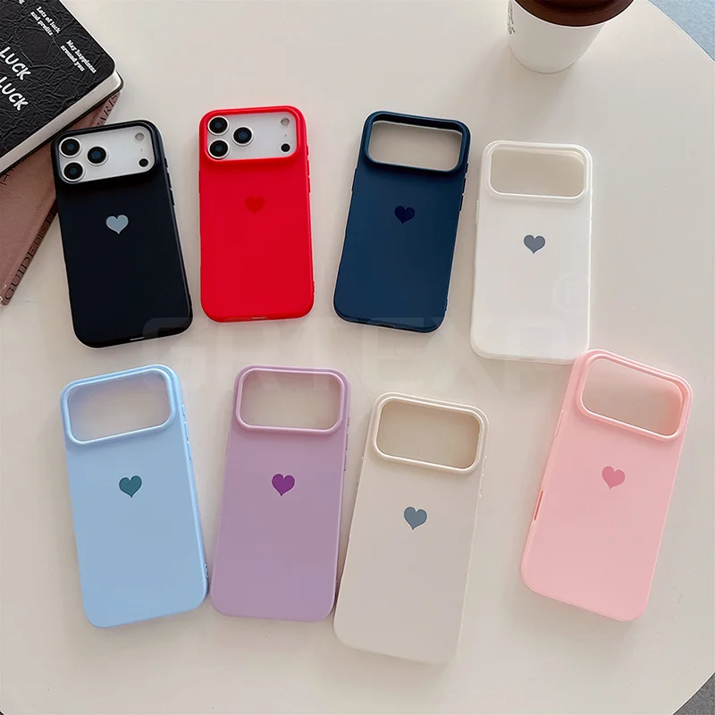 S3341ed44fc5941f6a0e3f832dce69c5dj.webp Matte Candy Color Love Heart Silicone TPU Soft Case For Iphone 17 Pro 17 Promax 17 Air Solid Color Frosted Shell 