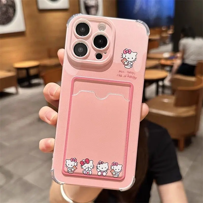 Cartoon Kitty Cute Cat Case For iPhone 17 Pro Max 17 Air 16 12 11 15 14 13 Pro Max 16 Plus XS Max 13 Mini Card Holder Slot Bag