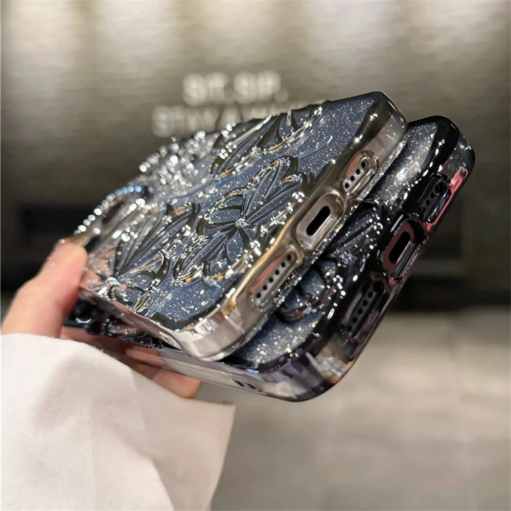 S3460036a60c44c71abf669c90c57438dT.webp Plating Clear Bling Glitter Gradient Flowers Phone Case For iPhone 17 16 15 11 12 13 14 Pro Max Soft Silicone Shockproof Cover