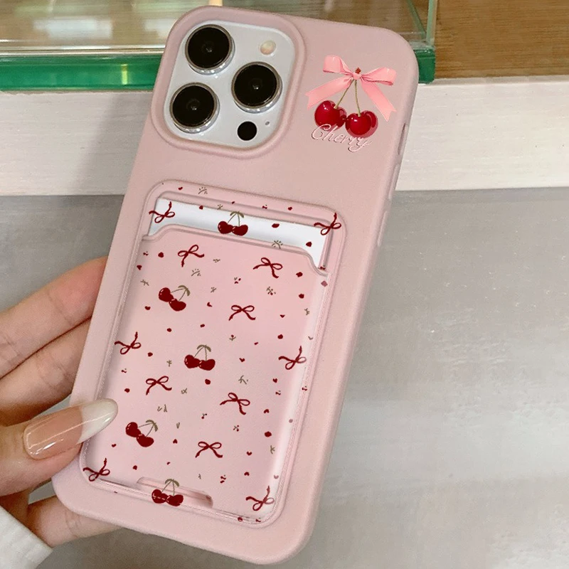 S34e7e3cb5d944e92bde4c6608409def1c.webp Card Slot Pocket Phone Case For iPhone 17 16 15 14 13 12 11 Pro Max Plus X XS Shockproof Red Cherry Pattern Soft Silicone Cover