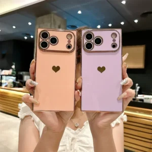 S359ab673841d40219f82112ca5ba6480E.webp Fashion Plating Glossy Silicone Heart-Shaped Case For IPhone 17 Pro Max Air 16 15 14 13 12 11 Plus Shockproof Bumper Back Cover