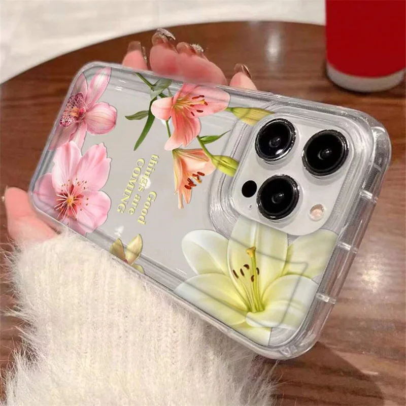 S37133e35e91545ebaa1a79e19dc4ff7ag.webp Flower Lily Hibiscue Print Clear Phone Case for Iphone 16 15 14 13 12 11 17 Pro Max Mini 16E 7 8 Plus Vintage Floral Soft Cover