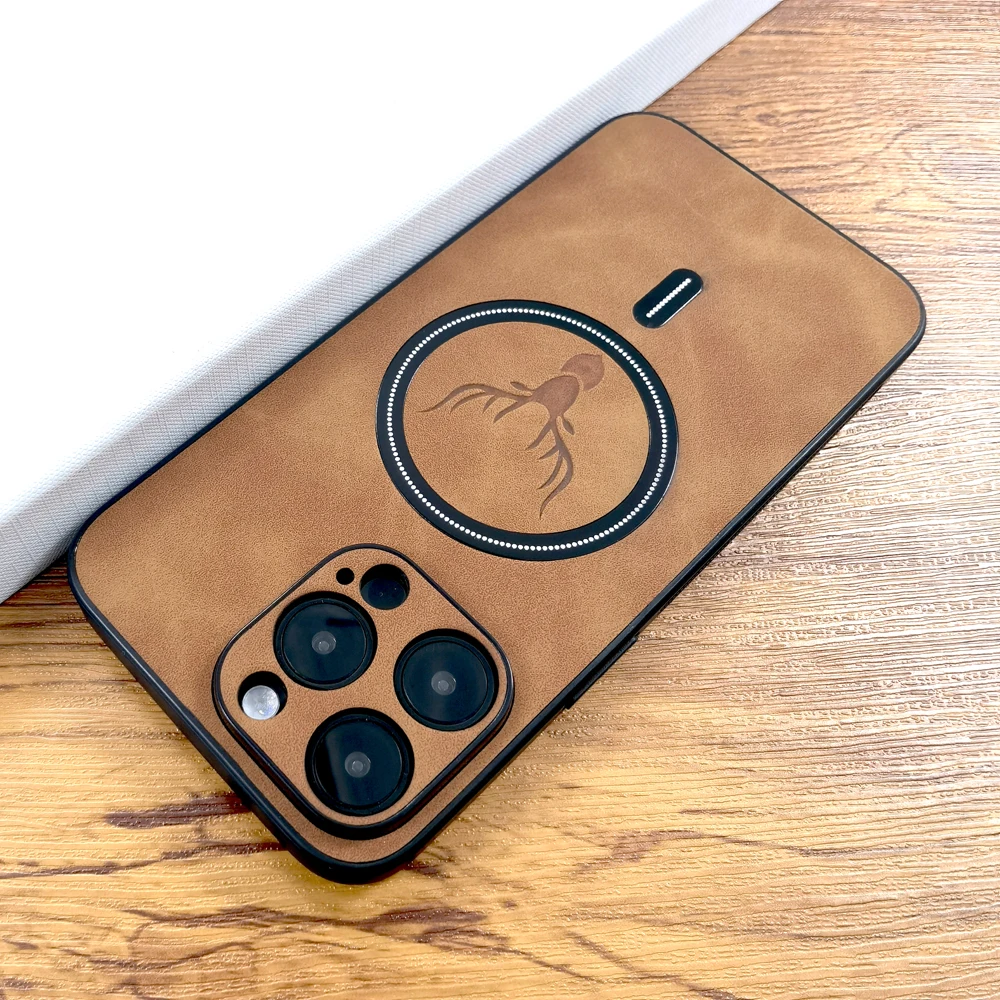 Luxury PU Leather Deer Case For iPhone 17 Air 16 15 14 13 12 11 Pro Max Plus 16E 15Pro 14Pro 13Pro Magsafe Wireless Charge Cover