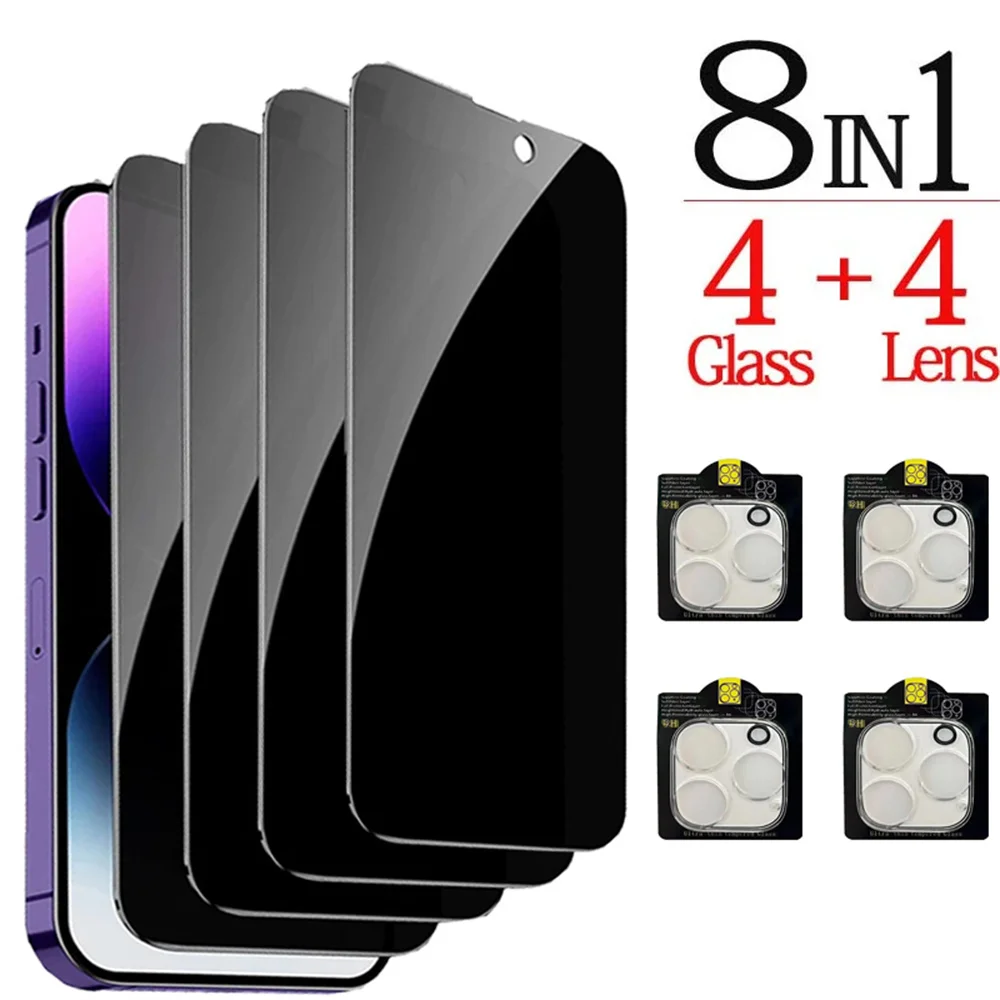 4PCS Anti-Spy Glass For iPhone 17 16 15 14 13 Pro Max Privacy Screen Protector Camera Protection Film For iPhone15 12 11 Pro