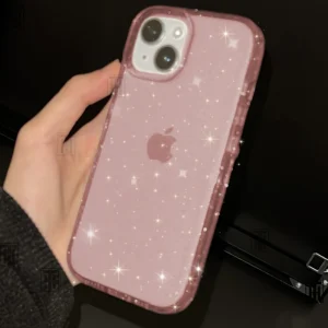 New Bling Sparkle Soft Clear TPU Phone Case For iPhone 15 14 13 12 11 Pro Max Plus X XS Max XR Girls Pink Slim Thin Bumper Cover