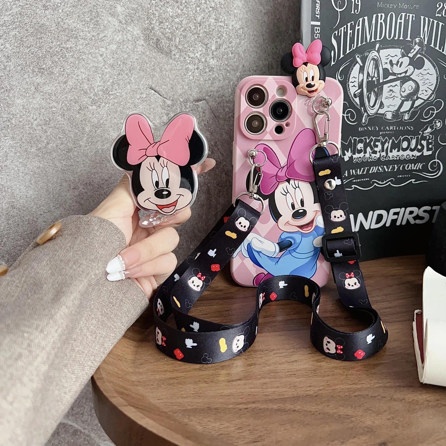 Cartoon Playful Mini Case With Holder Rope For iPhone 16 15 14 13 12 11 XR Xs 8 7 6 Pro Max Plus
