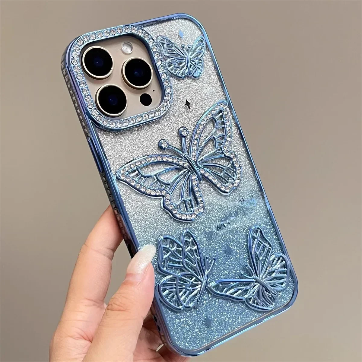 S37db96b46e62492483f53b30b8b04dc9P.webp Plating Women Girl's Diamond Butterfly Phone Case for iPhone 17 16 11 12 13 14 15 Pro Max Plus Transparent Soft Silicone Cover