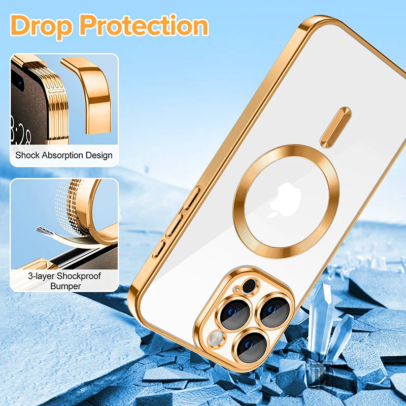 S382d4b09effa46028eafb581bc553ca36.webp Official New Desert Gold Phone Case for iPhone 16 15 14 13 12 11 Pro Max 16 Plus Plating Magnetic Soft TPU Clear Lens Film Cover