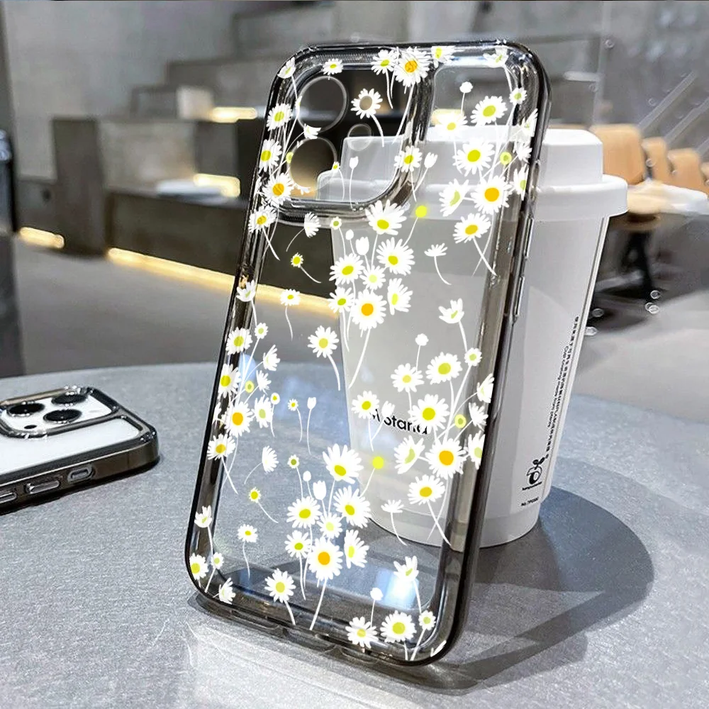 S383f2d9e0749492189d2b6591dab84a7l.webp Cute Daisy Flowers Phone Case For iPhone 11 Case iPhone 17 Pro 13 14 12 15 16 Pro Max 7 8 Plus X XR XS SE Soft Transparent Cover