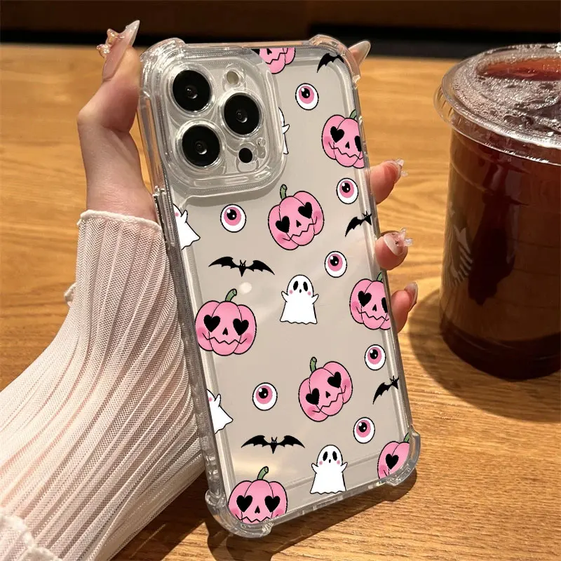 Happy Halloween Cat Pumpkin Bat Phone Case Clear For iPhone 17 16 14 15 11 12 13 Pro Max 16E 16 Plus 17Air Soft Shockproof Cover