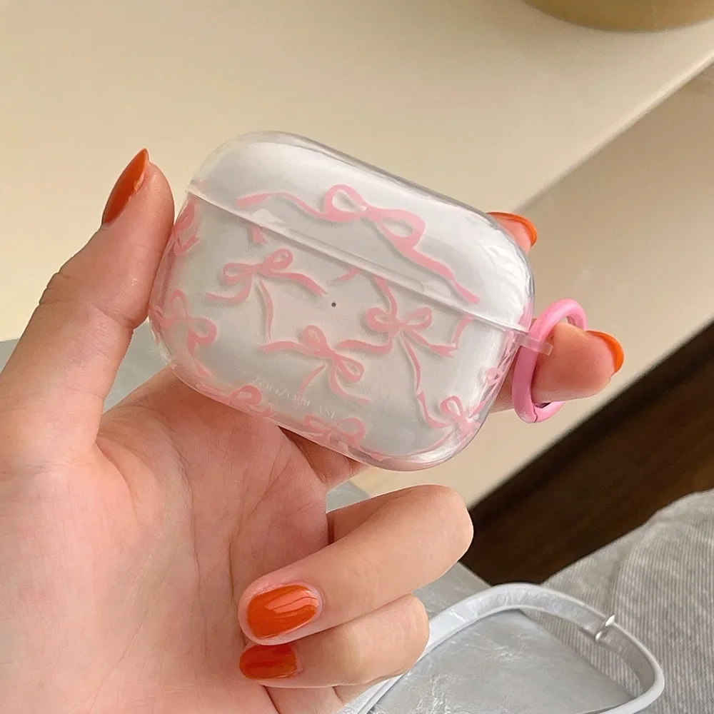 S389317d76bc44f94963c19b2faf7b7b0Z.webp Pink Bow Knot Headset Case For AirPods 1/2 With Keychain For AirPods Pro2 4nd Charging Box Fundas For AirPods 3 Clear Shockproof