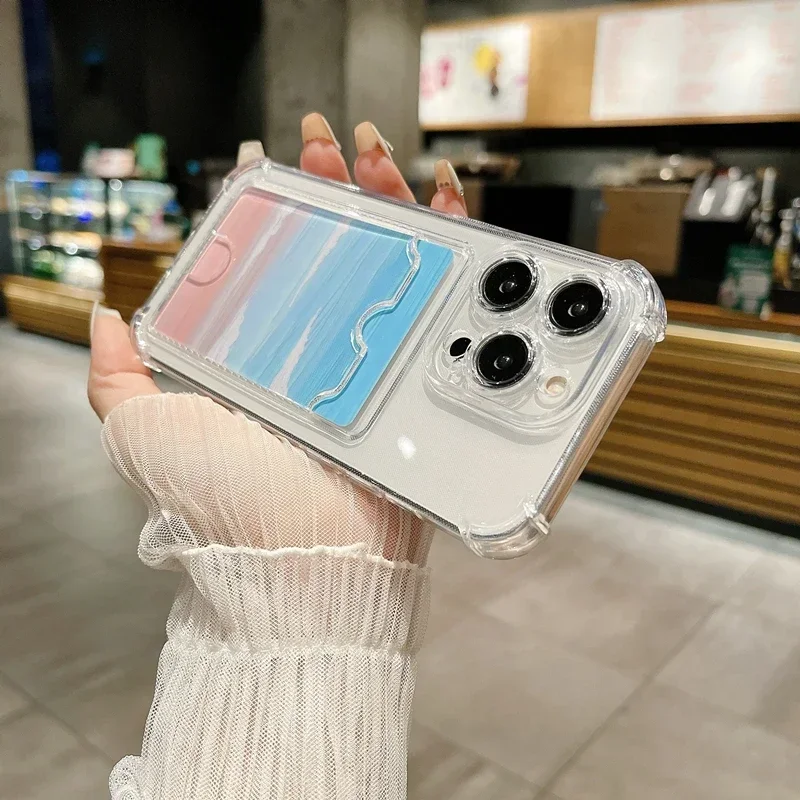S38e754f571494abab5fa91c77c96b6d9t.webp Transparent Card Holder Bag Case For iPhone 17 16 15 14 Plus 13 12 11 Pro Max Slot Wallet Back Cover For iPhone Shockproof Case