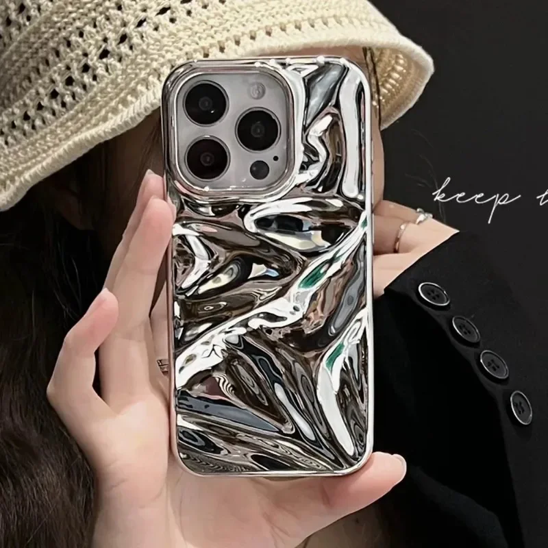 S39122eaad88743069396f770923c77a1t.webp Luxury Electroplate Silvery 3D Wrinkle Phone Case For iphone 17 Air 16 15 14 Plus 13 11 12 Pro Max Water Ripple Shockproof Cover