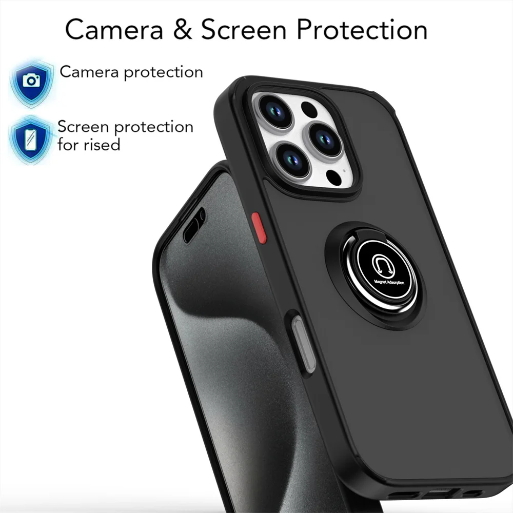 S397d95a6c7a544869f67cdff9bcddfc2i-1.webp Matte Finger Ring Magnetic Stand Phone Case For iPhone 15 16 17 Pro Max 14 Plus 13 12 11 Solid Color Skin Feeling Frosted Cover