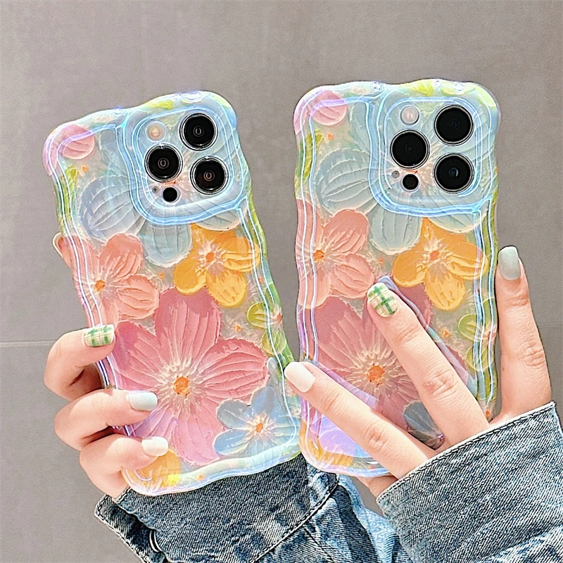 Luxury Fashion Flowers Laser Glitter Phone Case For iPhone 17 Air 16 Pro Max 15 14 13 12 11 Plus Soft Shockproof Bumper Cover