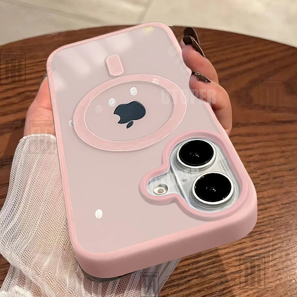 S3ad8beaef7a04d048d5c67a617a33f00V.webp New Senior 16 Pink Magsafe Magnetic Phone Case for iPhone 16 15 14 13 12 11 Pro Max Plus Matte Frame Clear Antiskid Hard Cover