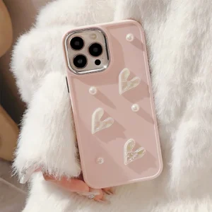 Cute 3D Pearl Love Heart Phone Case For iPhone 17 16 15 14 13 12 11 Pro Max X XS XR 8 7 Plus SE 2 Soft Silicone Bumper Cover