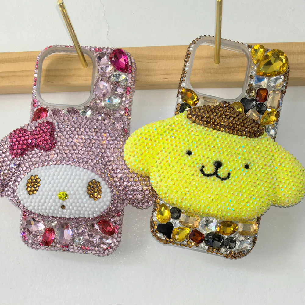 Cute Kitty Cat Rhinestone Bling Crystal Phone Case Chain For iPhone 16 12 13 14 15Pro Max X Xs XR 7 8 Plus SE 2 3 10 Transparent Bu