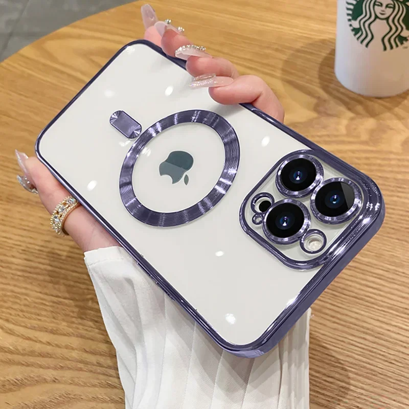S3c2779b1c6cb4046b2c6b3ebb72be3421.webp Luxury Plating For Magsafe Magnetic Case For iPhone 17 16 15 14 13 12 11 Pro Max Plus Wireless Charge Cover With Lens Protector