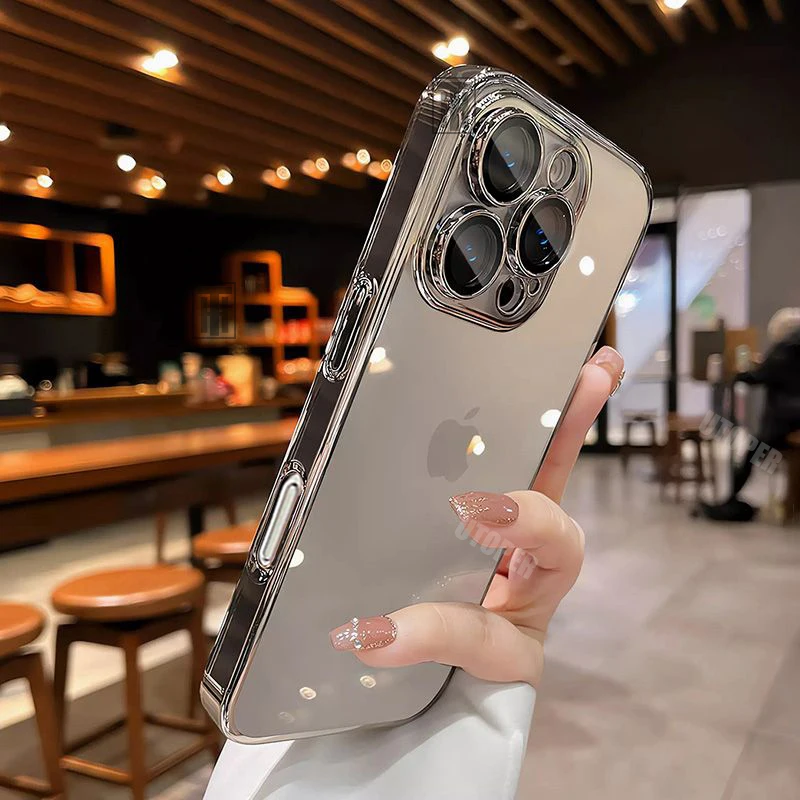 New Senior Transparency Original Ultrathin Plating Case for iPhone 16 15 14 13 12 11 Pro Max Plus Lens Film Protect Soft Cover