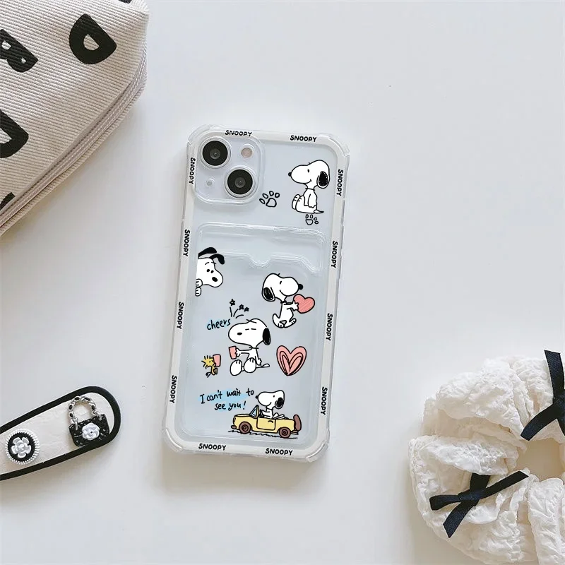 Funny Snoo Card Bag Phone Case For IPhone 16 15 14 13 12 17 Pro Max Mini Plus 16E 17 AIR Wallet Soft Clear Cute Cartoon Cover