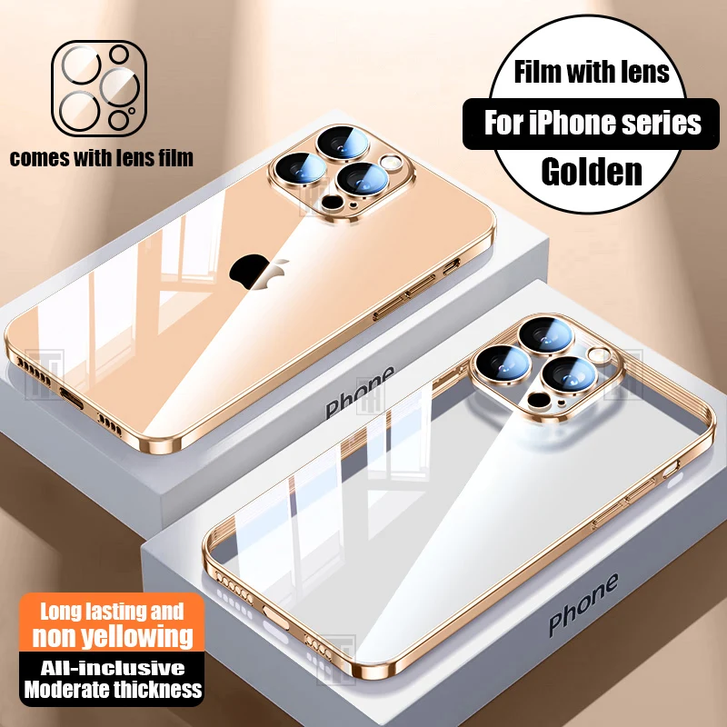 S3dc2a9a85de445be86d03acea23e400a9.webp Ultra Thin Heat Dissipation Phone Case For iPhone 15 14 11 12 13 Pro Max Plus Clear Plating Soft TPU Lens Film Protection Cover