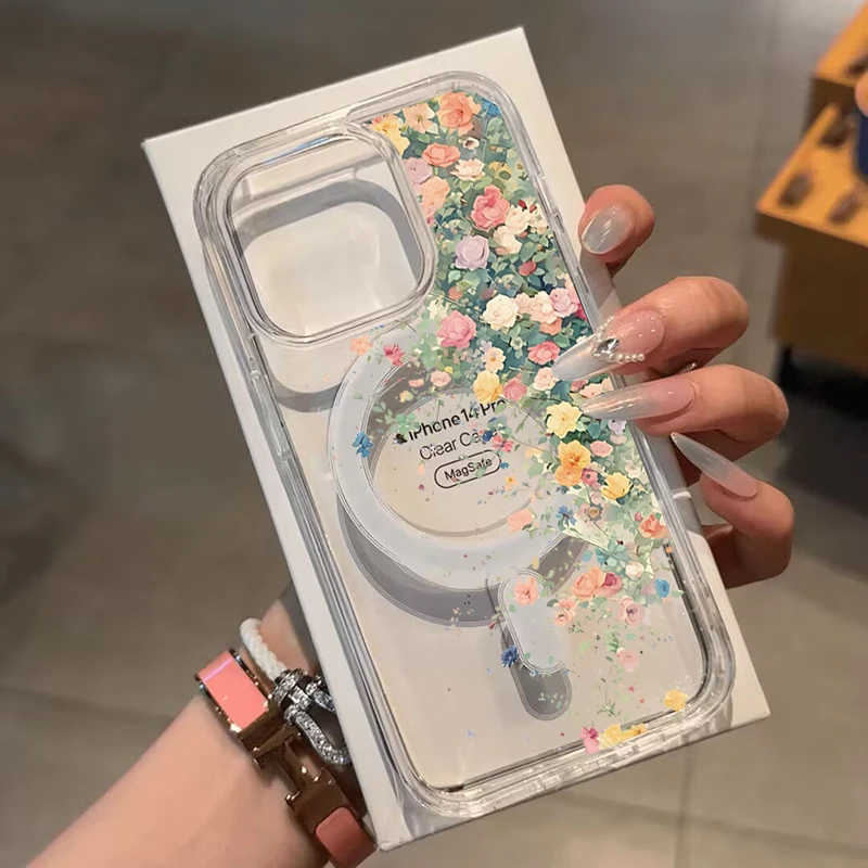 Magsafe Wireless Charging Flower Phone Case For Iphone 17 16 Pro Max 17 Air 15 14 12 13 11 Pro Max 16 12 13 Mini cover Floral
