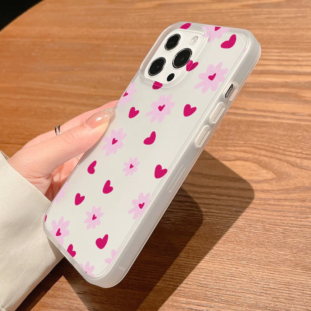 Cute Flower Love Heart Phone Case For iPhone 15 Case iPhone 13 16 12 14 11 17 Pro Max 13 Mini Shockproof Clear Cover Soft Funda