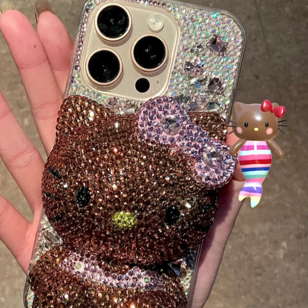 S403422fc5d3748cfa3adbca18b47903a1.webp Cute 3D Cat Cartoon Kitty Rhinestone Bling Crystal Phone Case Chain for iPhone 16 12 13 14 15Pro Max X Xs Xr 7 8 Plus Se 2 3 10 Kawaii