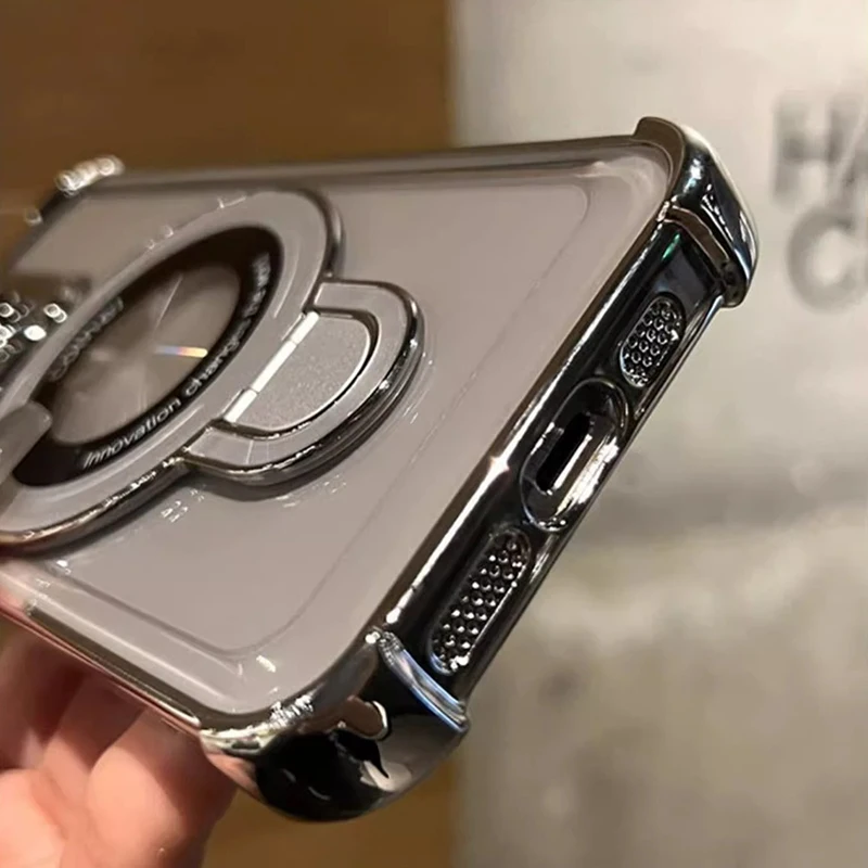 New Invisible Bracket Strong Magnetic Magsafe Case for iPhone 16 15 14 13 11 12 Pro Max Plus Lens Film Protect Clear Soft Cover