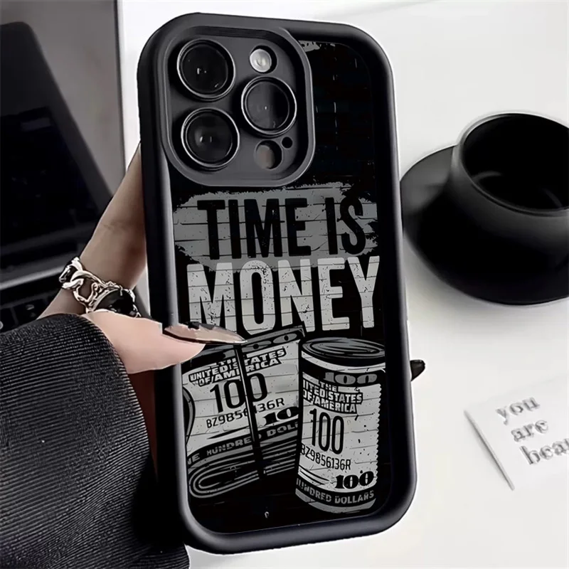 S411198f10873444cbe379d0f93f5b316l-1.webp Phone Case For iPhone 17 16 15 14 12 11 13 Pro Max Time is Money Printed Soft Cover For iPhone 17 Air 16E 7 8 Plus X XS Case