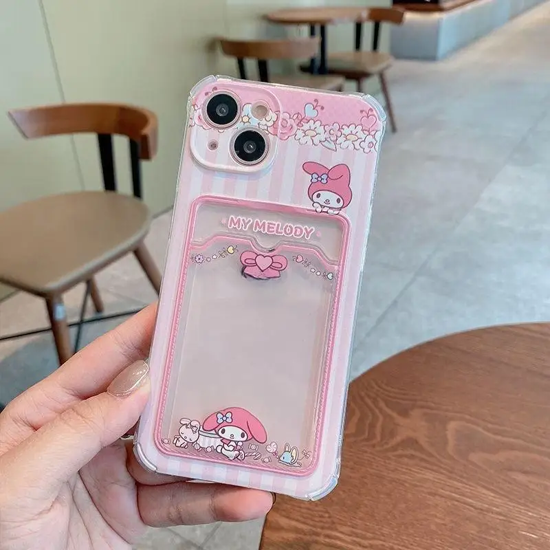Cute Cartoon Kuro Melo Card Holder Slot Bag Soft Silicone Phone Case For IPhone 16 15 14 13 12 Mini 17 Pro Max Plus 16e 17 Air Soft Cover