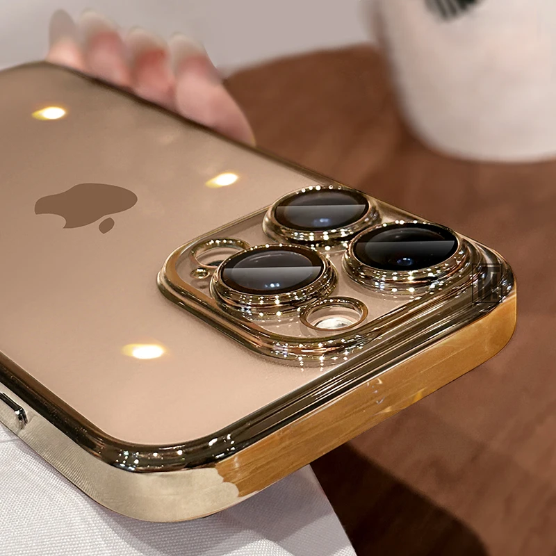 New Senior Transparency Original Ultrathin Plating Case for iPhone 16 15 14 13 12 11 Pro Max Plus Lens Film Protect Soft Cover